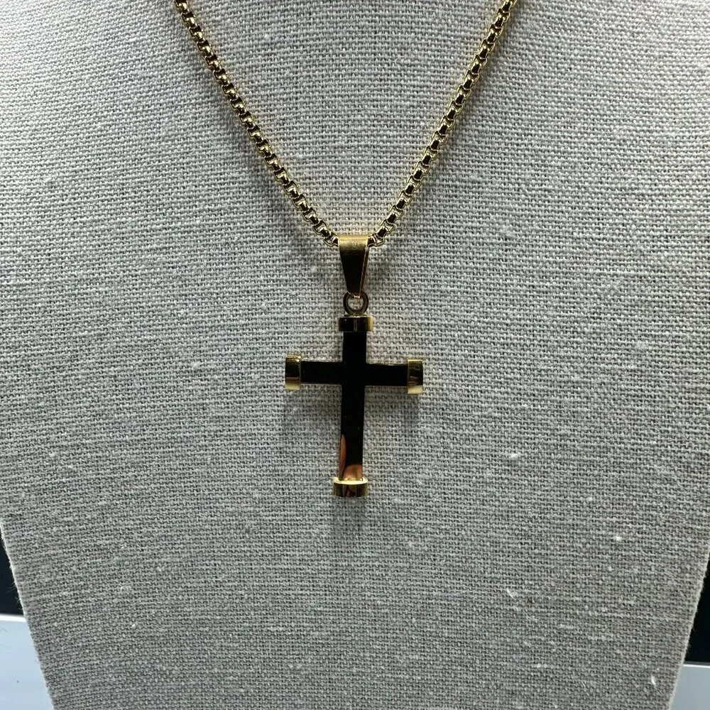 3/$30 Pendant Necklace Gold Tone Stainless Steel Chain Religious Faith